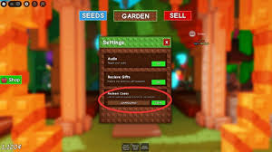 Grow A Garden 2 redeem code field highlighted in settings