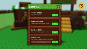 Grow A Garden 2 code redemption settings panel